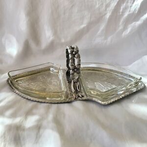 Vintage Rodney Kent Relish Pickle Tray Hand Forged Aluminum 2 Glass Inserts #462